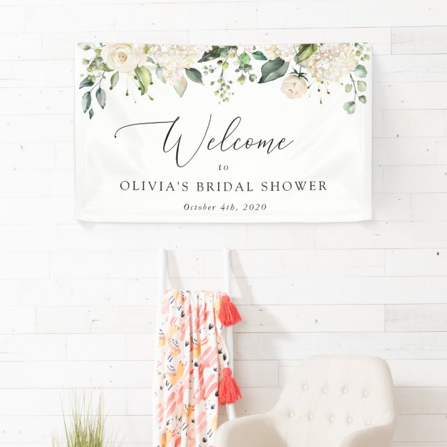 White Flowers, Cream Flowers, Boho, Bridal Welcome Banner (Insitu)