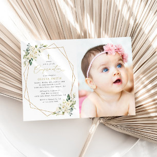 White Flowers, Cream Flowers, Boho, Confirmation Invitation