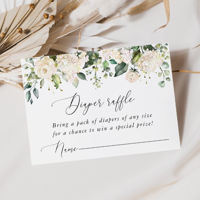 White Flowers, Cream Flowers, Boho, Diaper Raffle Enclosure Card (Creator Uploaded)
