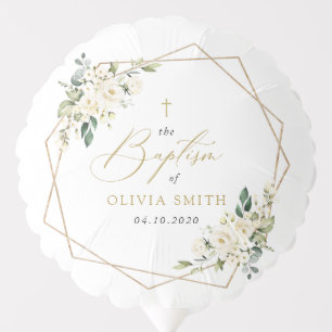 White Flowers, Cream Flowers, Boho, Floral Baptism Balloon