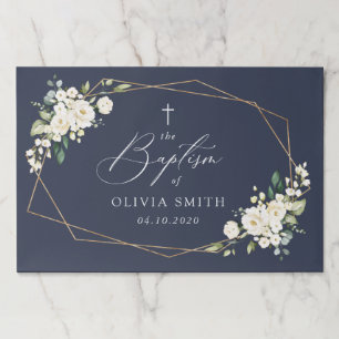 White Flowers, Cream Flowers, Boho, Floral Baptism Paper Pad