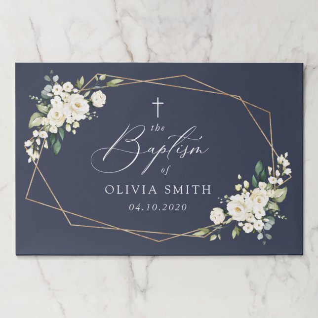 White Flowers, Cream Flowers, Boho, Floral Baptism Paper Pad (Front)