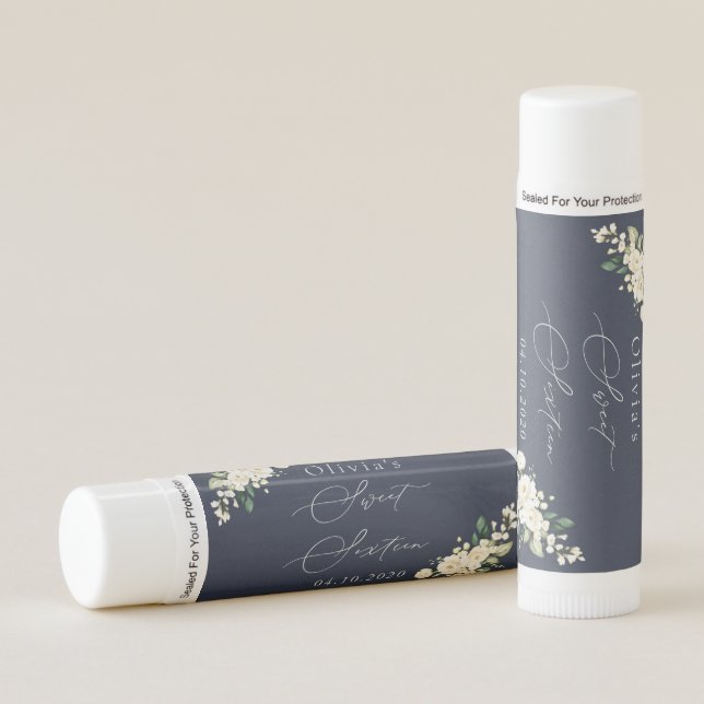 White Flowers, Cream Flowers, Boho, Sweet 16 Lip Balm (Front)