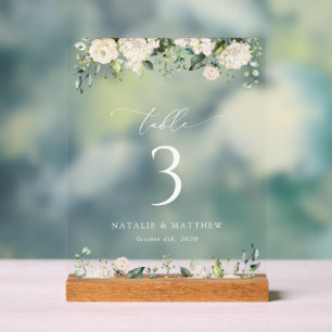 White Flowers, Cream Flowers, Boho, Table Numbers Acrylic Sign