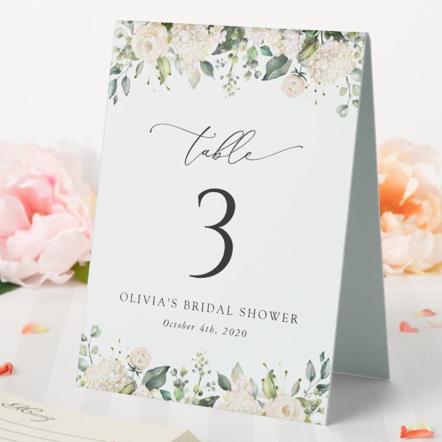 White Flowers, Cream Flowers, Boho, Table Numbers Tent (In SItu (Wedding))