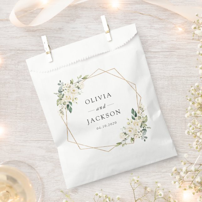 White Flowers, Cream Flowers, Greenery, Wedding Favor Bag (Clipped)