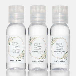 White Flowers, Cream Flowers, Greenery, Wedding Hand Sanitizer
