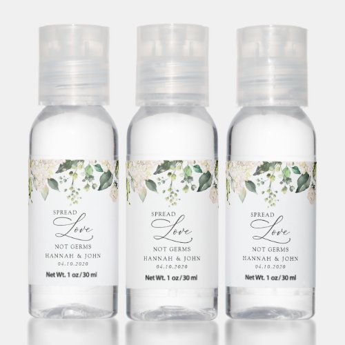 White Flowers Cream Flowers Greenery Wedding Hand Sanitizer