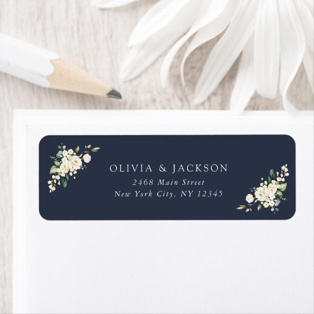 White Flowers, Cream Flowers, Greenery, Wedding Label (Insitu)