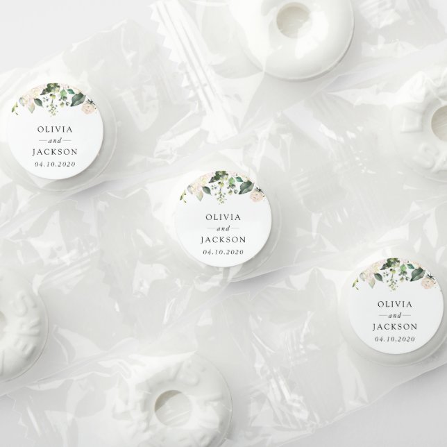 White Flowers, Cream Flowers, Greenery, Wedding Life Saver® Mints (Assorted)