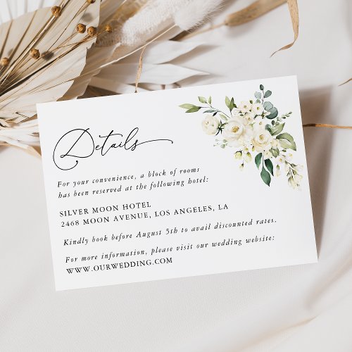 White Flowers Cream Flowers Wedding Details Enclosure Card