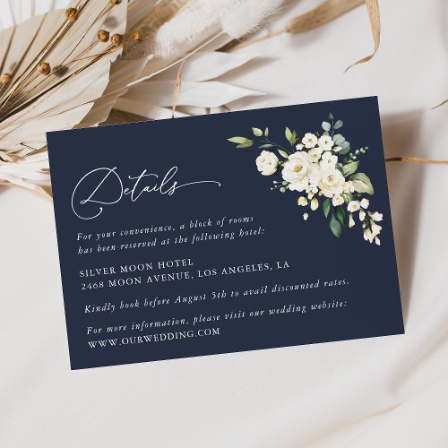 White Flowers Cream Flowers Wedding Details Enclosure Card