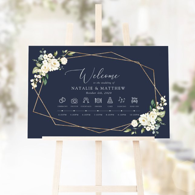 White Flowers, Cream Flowers, Wedding Timeline Foam Board (Creator Uploaded)