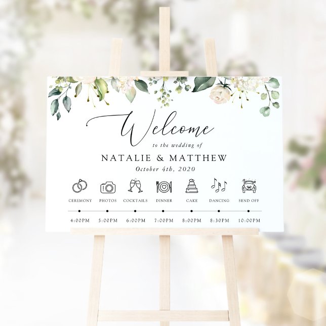White Flowers, Cream Flowers, Wedding Timeline Foam Board (Creator Uploaded)
