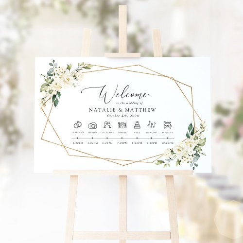 White Flowers Cream Flowers Wedding Timeline Poster