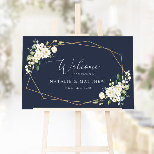 White Flowers, Cream Flowers, Wedding Welcome Sign