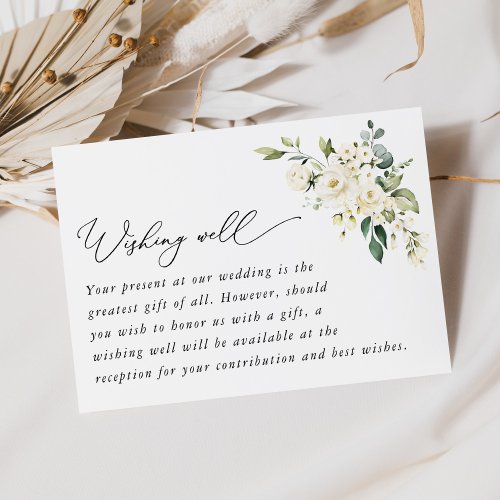 White Flowers Cream Flowers Wedding Wishing Well Enclosure Card