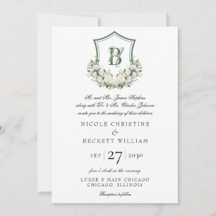 White Flowers Crest Wedding Invitation