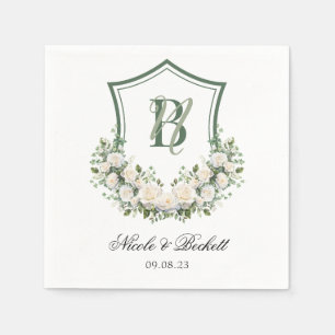 White Flowers Crest Wedding Napkins