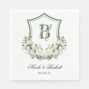 White Flowers Crest Wedding Napkins
