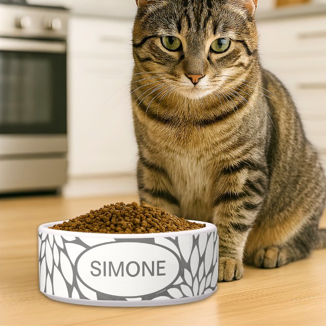 White Flowers Custom Name Pet Bowl (Creator Uploaded)