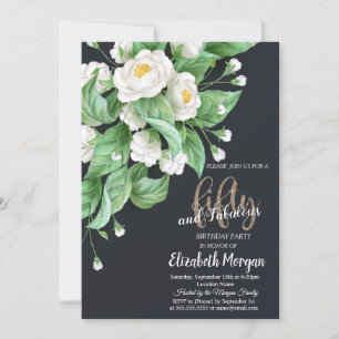 White Flowers Dark 50th Invitation
