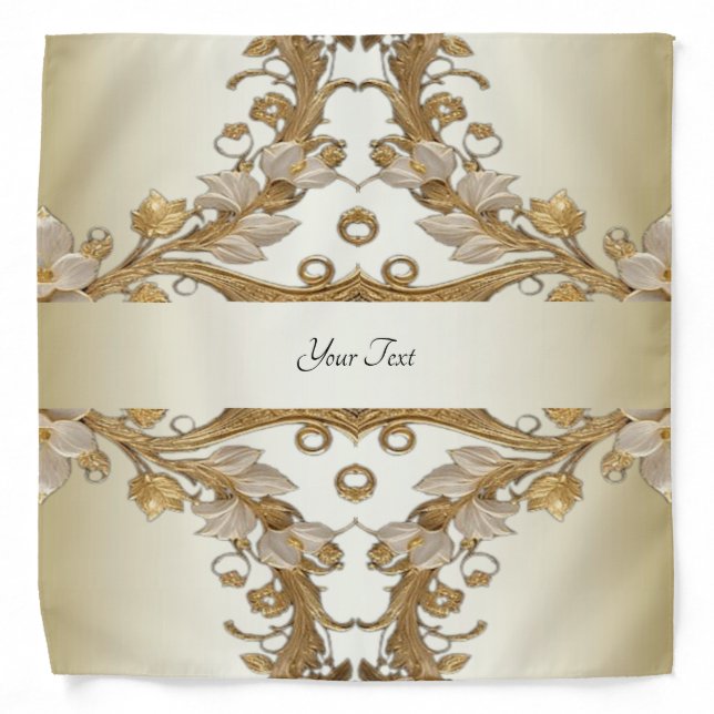 White Flowers Decorative Gold Bandana (Front)