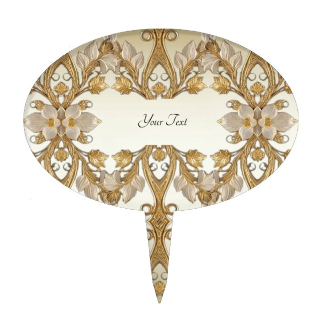 White Flowers Decorative Gold Cake Topper (Front)