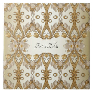 White Flowers Decorative Gold Ceramic Tile