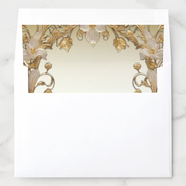 White Flowers Decorative Gold Envelope Liner (In Envelope)