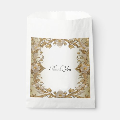 White Flowers Decorative Gold Favor Bag