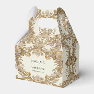 White Flowers Decorative Gold Favor Box
