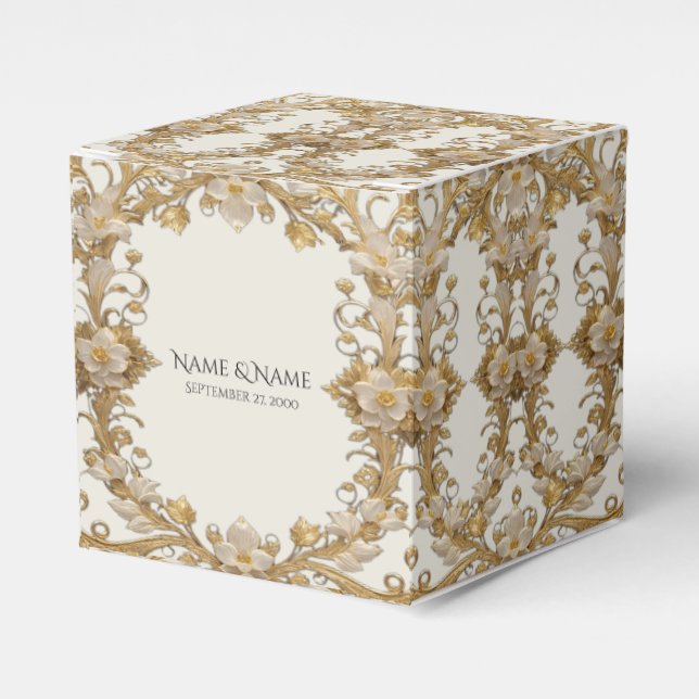 White Flowers Decorative Gold Favor Box (Front Side)
