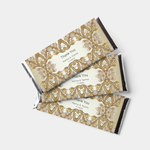 White Flowers Decorative Gold Hershey Bar Favors