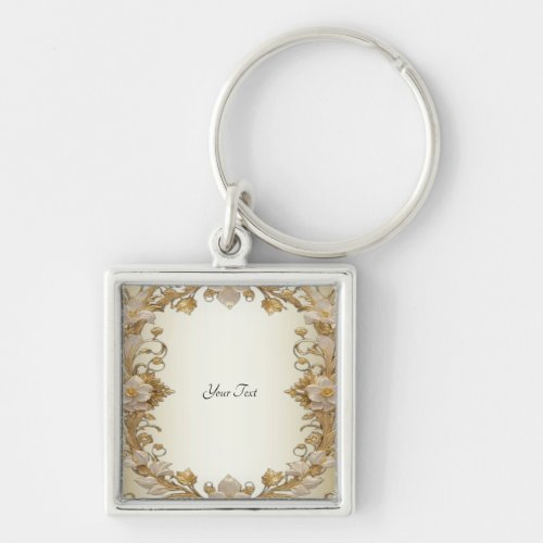 White Flowers Decorative Gold Keychain