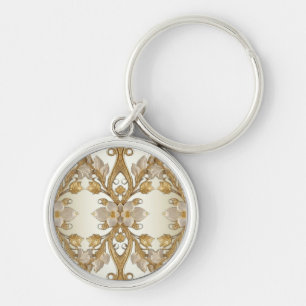 White Flowers Decorative Gold Keychain