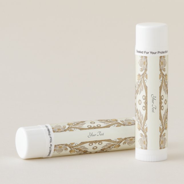 White Flowers Decorative Gold Lip Balm (Front)