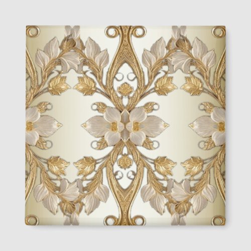 White Flowers Decorative Gold Magnet