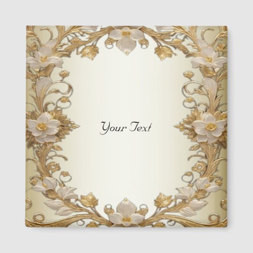 White Flowers Decorative Gold Magnet