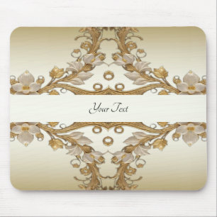 White Flowers Decorative Gold Mousepad