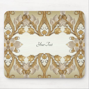 White Flowers Decorative Gold Mousepad