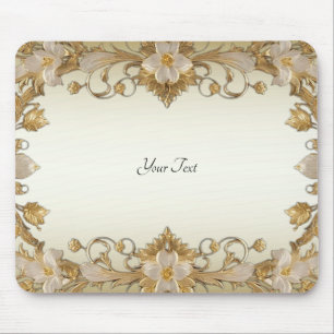 White Flowers Decorative Gold Mousepad