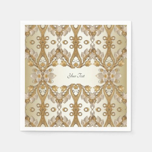 White Flowers Decorative Gold Napkins