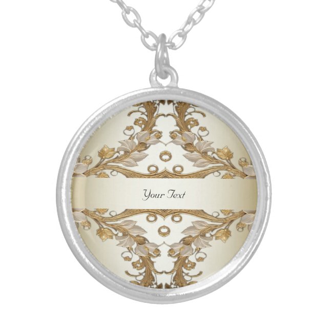 White Flowers Decorative Gold Necklace (Front)