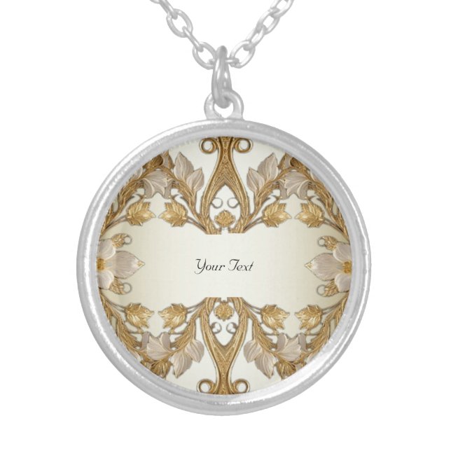 White Flowers Decorative Gold Necklace (Front)