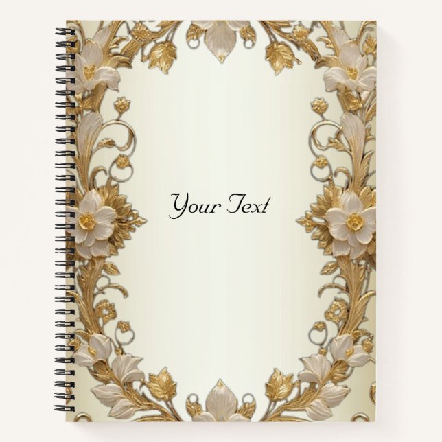 White Flowers Decorative Gold Notebook (Front)