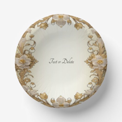 White Flowers Decorative Gold Paper Bowls