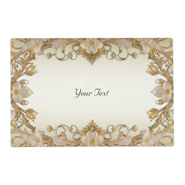 White Flowers Decorative Gold Paper Placemat (Front)