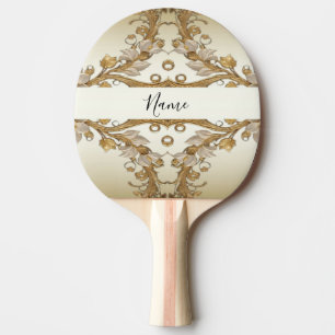 White Flowers Decorative Gold Ping Pong Paddle