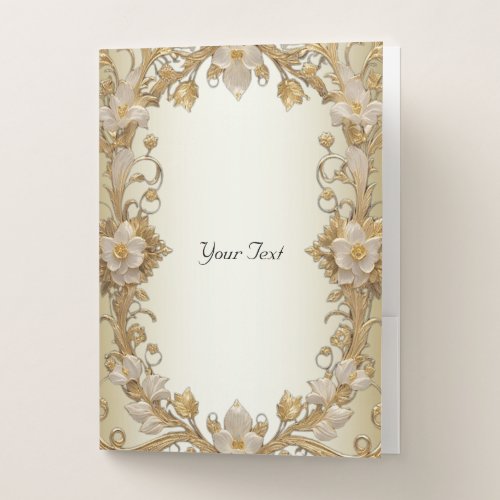 White Flowers Decorative Gold Pocket Folder